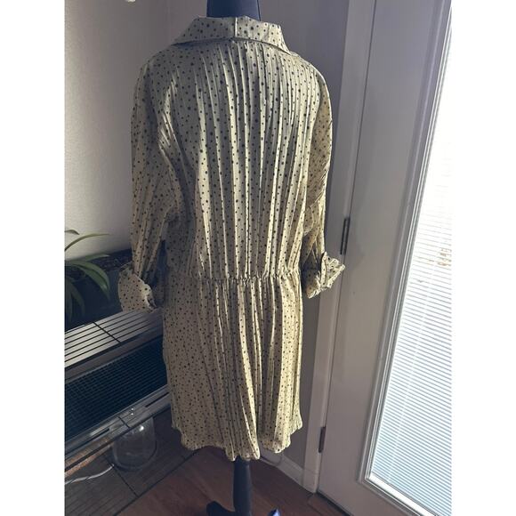 ZARA Polka Dot  collared Button-Front Shirt Dress – Long Sleeve Light Green Midi - Picture 7 of 10
